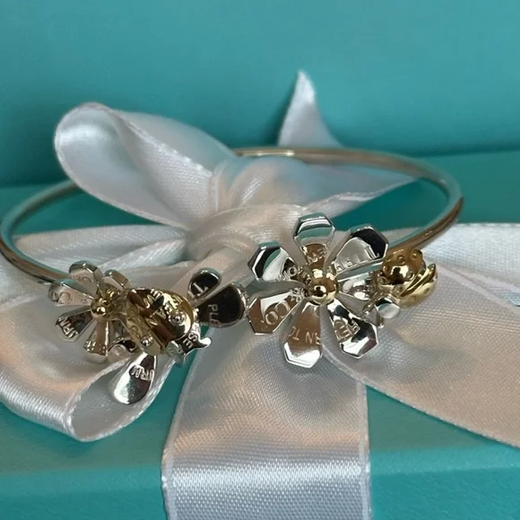 Tiffany And Co. 18K Yellow Gold & 925 Silver Love Bug Bangle bracelet - Picture 3 of 7